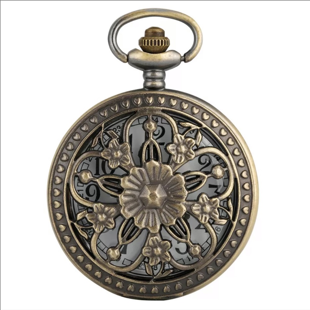 NEW Flower Bronze Necklace Pocket Watch - Picture 5 of 6
